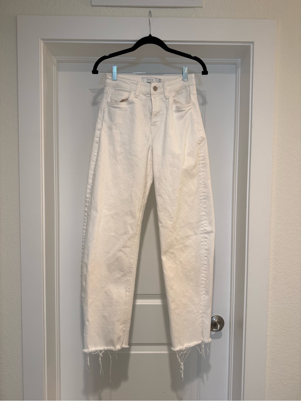 VICI White High-Rise Raw Hem Straight Jeans